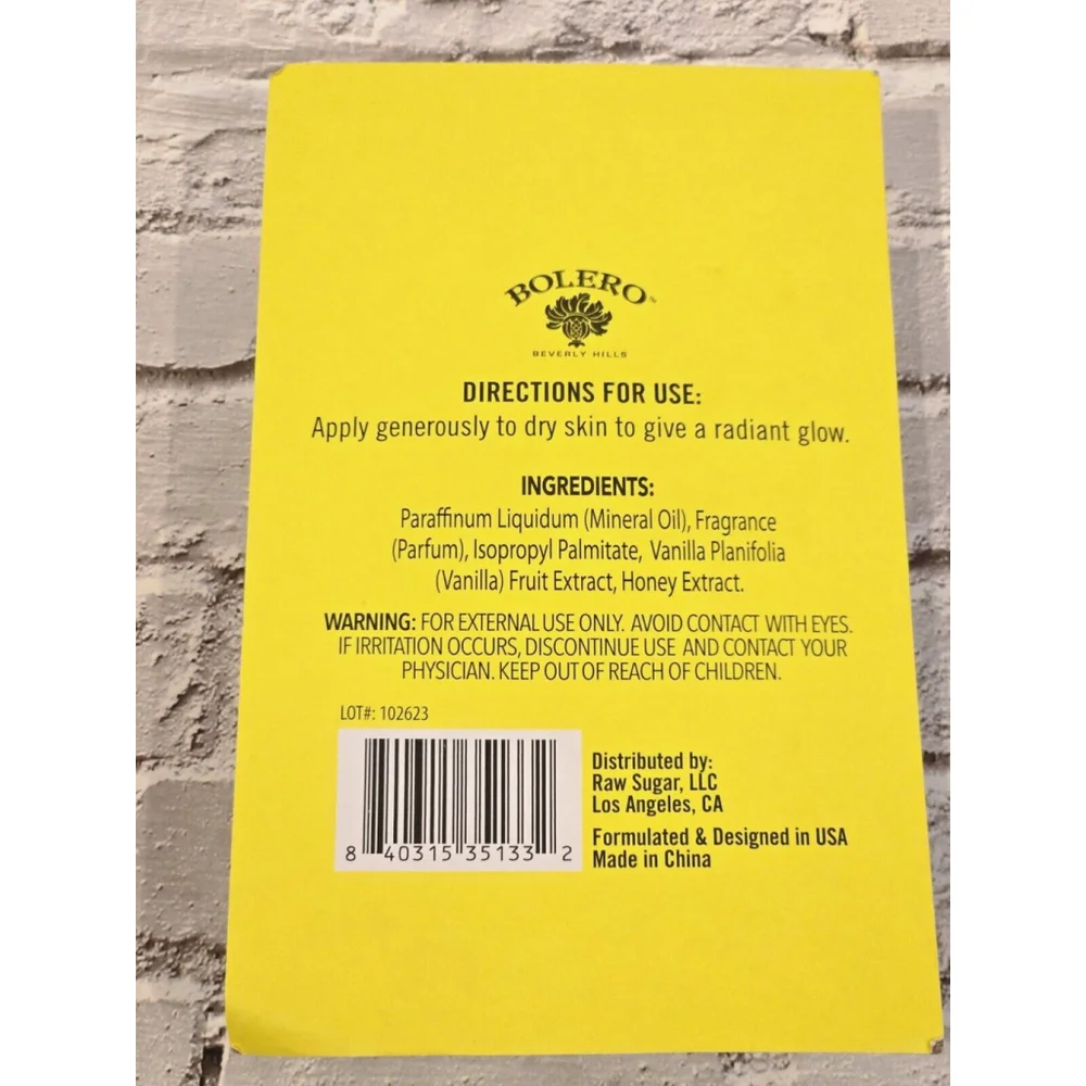 Bolero Body Oil Vanilla Bean + Honey, New In Package, 1 Fl Oz